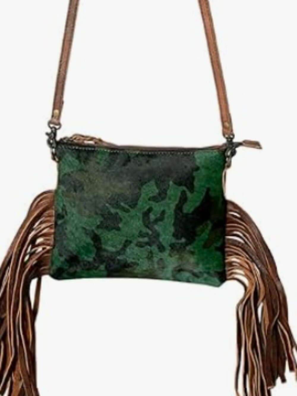American Darling Genuine Leather Fringe Crossbody Bag Green Cowhide NWT